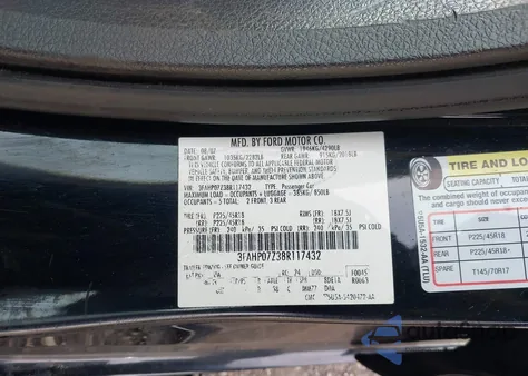 2008 Ford Fusion Se from USA, damaged, VIN 3FAHP07Z38R117432